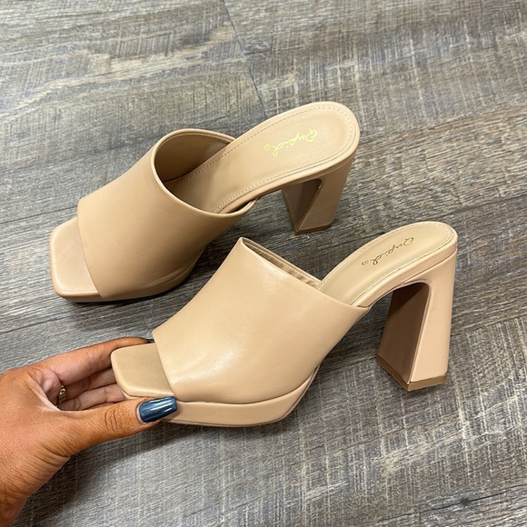 Nude Slip On Mule Heels - Picture 3 of 7